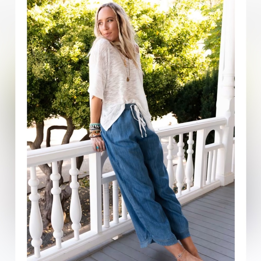 New Three Birds Nest Wide Leg Chambray Pants
